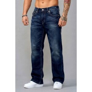 MEK Denim Men's Dark Blue Distressed Jeans Rare VTG Y2K Bootcut Geneva Sz 33/34